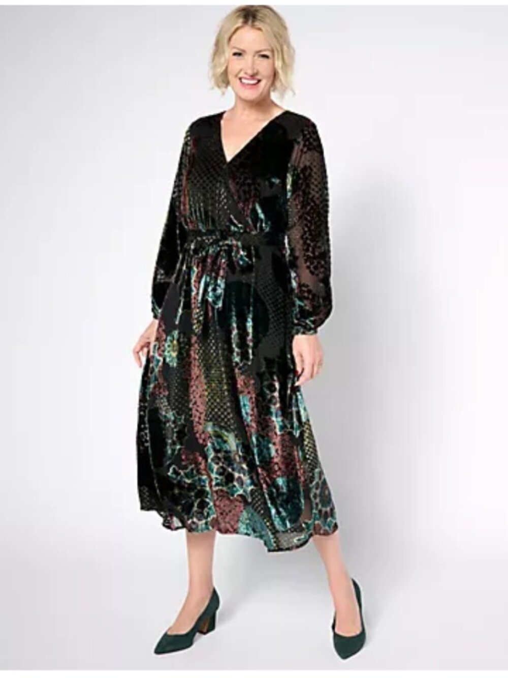 Destination 365 Burnout Velvet Long Sleeve Dress Multi Color Size 3X